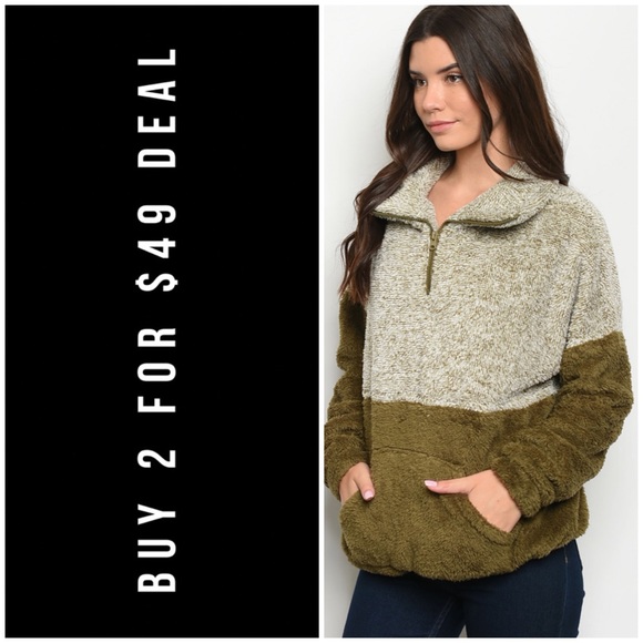 January Summer Sweaters - ❄️OLIVE WHITE FLEECE PULLOVER